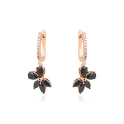 Rose Gold Plated Plant Shape Black Cubic Zirconia Drop Earrings