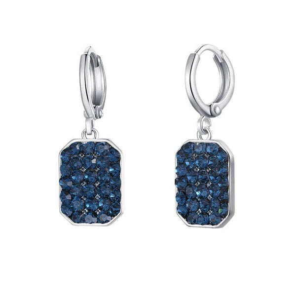 Siltaki Square Shape Shape Paved Cubic Zirconia Blue Gem CZ Drop Earrings