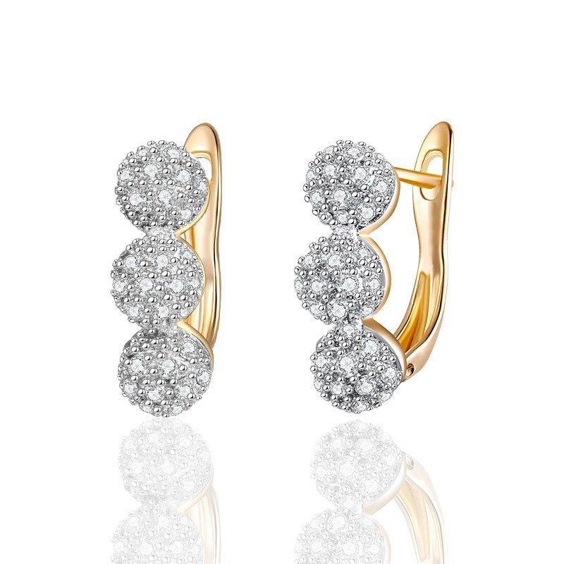 New Fashion Cute Gold Round 18K Gold Micro Inlay Full Cubic Zirconia Stud Earrings