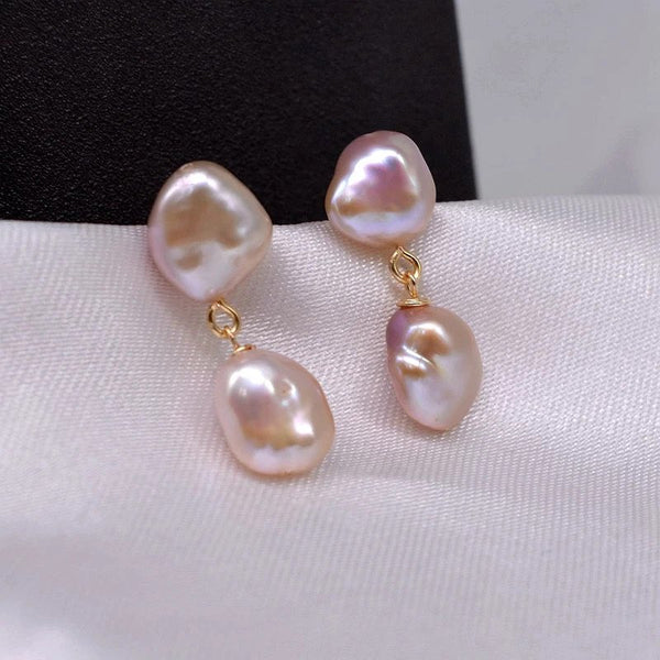 Small Purple Natural Baroque Pearls Irregular Shape Drop Earrings