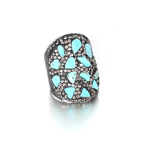 Natural Chips Stone Reiki Healing Crystal Micro Inlay Adjustable Ring