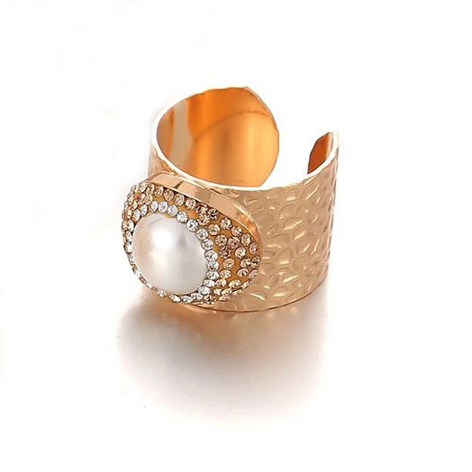 Luxury Gold Micro Inlay Pearl Bride Adjustable Ring