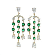 European Exaggerated Crystal Tassel Dangle Water Drop Cubic Zirconia Earrings
