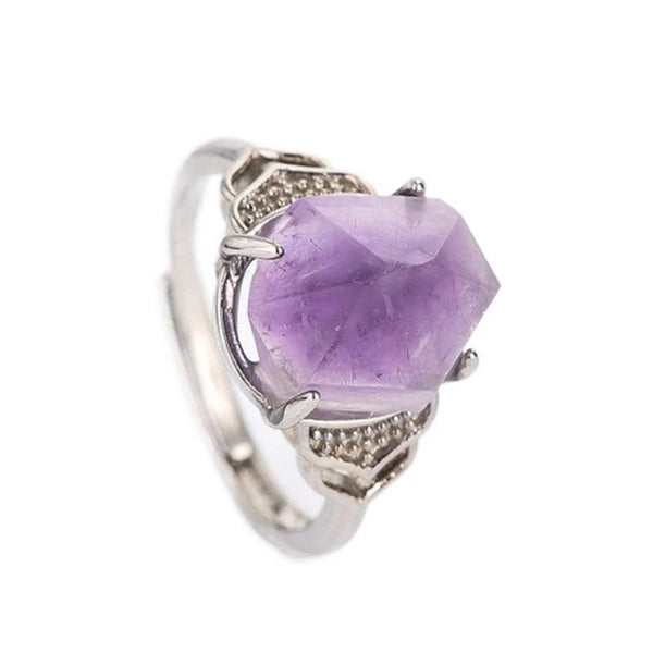 Natural Crystal Stone Irregular Shape Purple Color Adjustable Ring