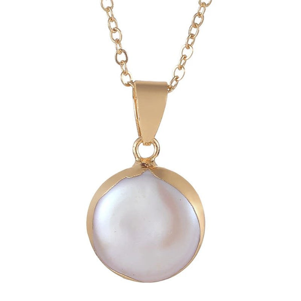 Irregular Natural Freshwater Pearl Round with Gold Edge Wrapped Pendant