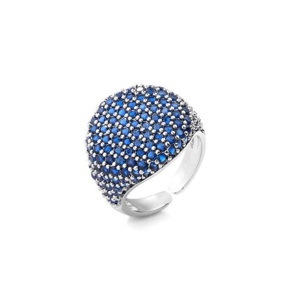 SILTAKI Round Geometry Blue Micro Cubic Zircon Stone Adjustable Ring