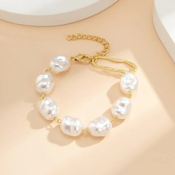 Unique Asymmetric Irregular Baroque Pearls Chain Bracelet