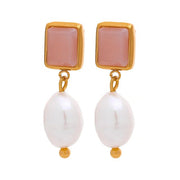 SILTAKI Stainless Steel Natural Stone Pearls Elegant Drop Earrings