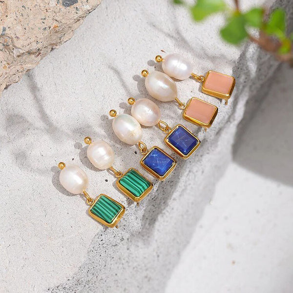 SILTAKI Stainless Steel Natural Stone Pearls Elegant Drop Earrings