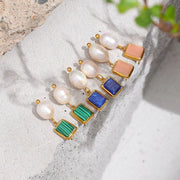 SILTAKI Stainless Steel Natural Stone Pearls Elegant Drop Earrings