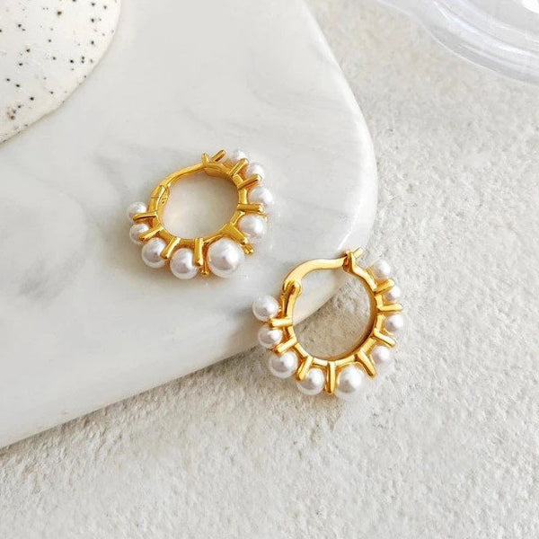 SILTAKI Elegant 9 White Pearls Luxury Gold Color Hoop Earrings