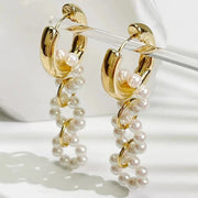 Triple Circle Pearls Long Dangle French Elegant Handmade Drop Earrings