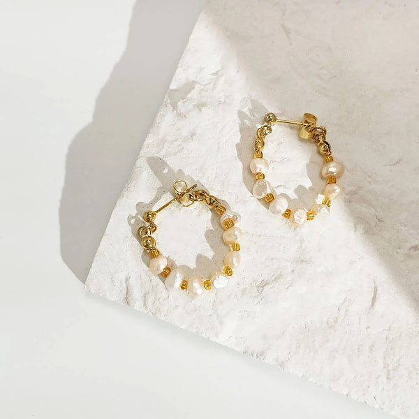 SILTAKI Baroque Freshwater Pearl Vintage Gold Color Hoop Earrings