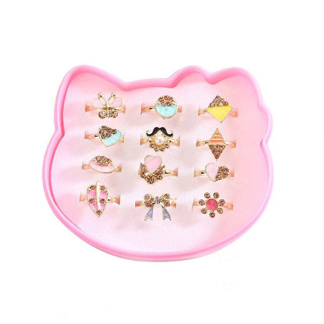 1box 12 Pcs Good Quality Cute Kids Adjustable Rings Set