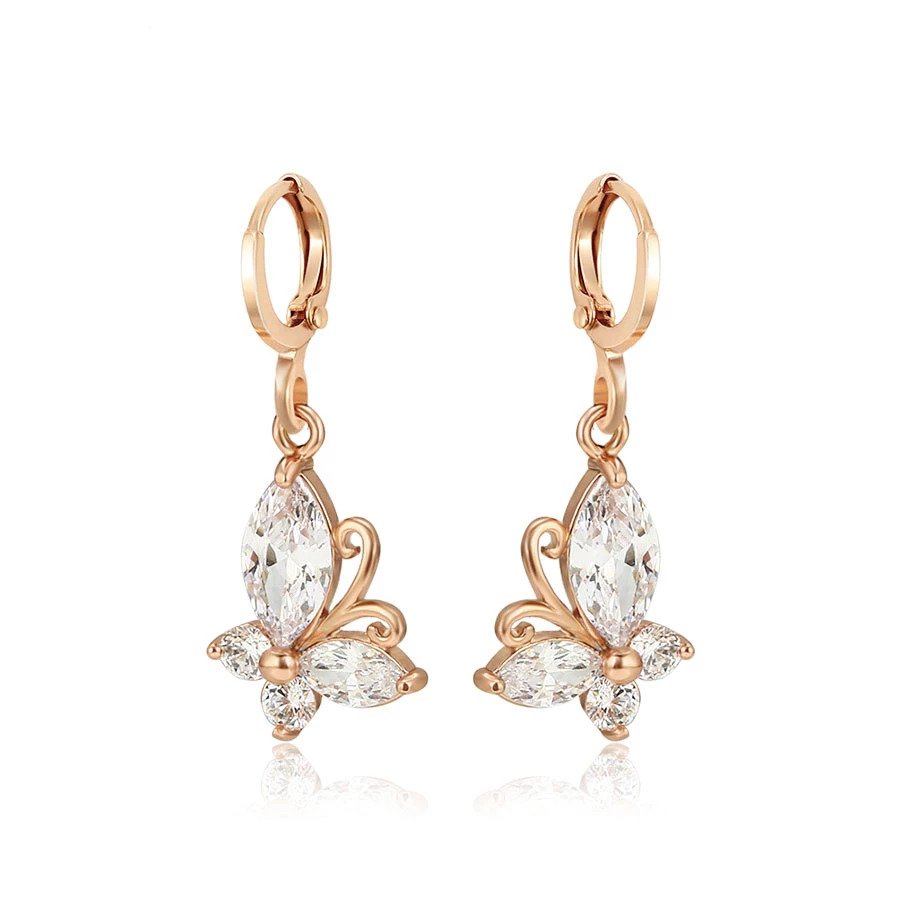 Particular Butterfly Shape AAA+ Zircon Gold color Dangle Drop Earrings