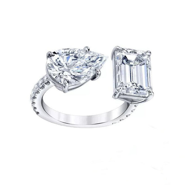 Cubic Zirconia CZ Rectangle Tear Drop Stone Sparking Bling Iced Out Open Adjusted Rings