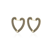 Gold Color Heart Shape Hoop Black Stone  Earrings