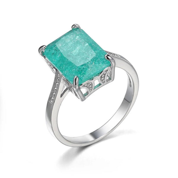 Silver 925 Paraiba Tourmaline Emerald Gemstone Ring