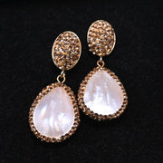 Natural Shell Rhinestone Mosaic Drop Earring Statement Shape Unique Trendy Vintage Design Dangle Earrings