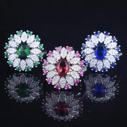 Luxury Stone Women Sliver Ring Stone Open Adjustable Ring