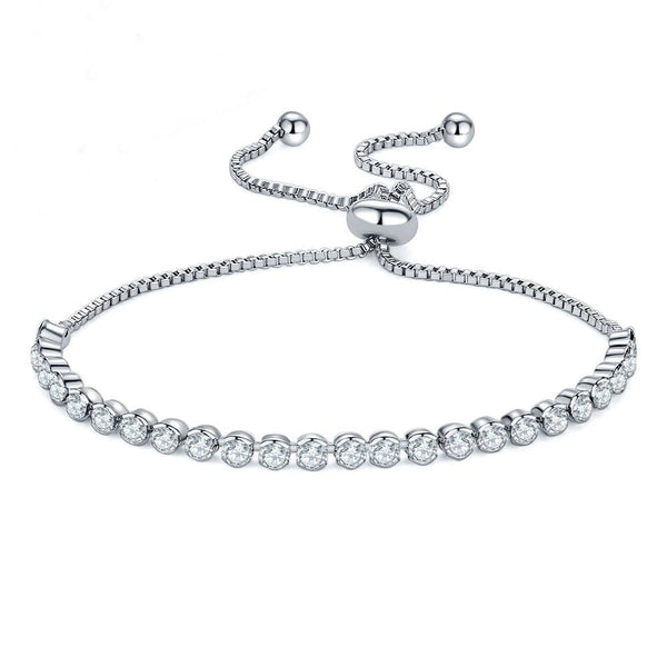 925 Sterling Silver Shiny Luxury Cubic Zirconia Adjustable Bracelet