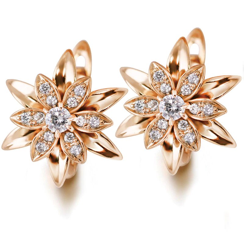 Flowers Hoop Cubic Zircon 18 k Gold Color Plated Earrings