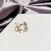 Classic Design Sense Golden Star Shaped Pearl Opening Adjustable Ring