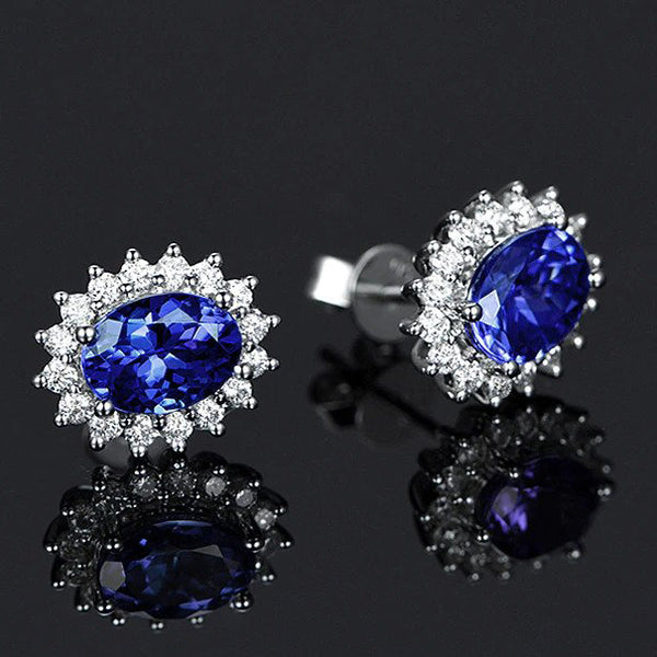 Original 925 Sterling Silver Jewelry With Blue Zirconia Gemstone Stud Earrings