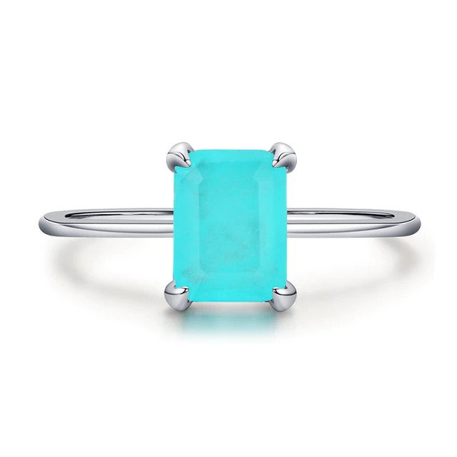 Luxury Paraiba Tourmaline 925 Sterling Silver Radiant Cut Finger Ring