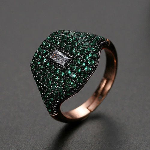 SILTAKI Blue/Green Micro Cubic Zirconia Elegant Luxury Adjustable Rings for Pinky Finger