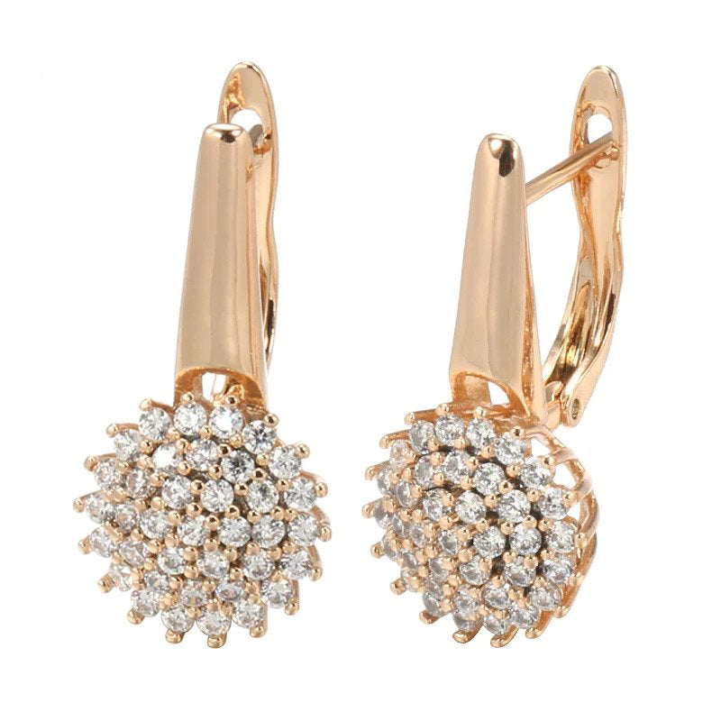 New Fashion 585 Rose Gold Round Dangle Earrings Micro-wax Inlay Natural Zircon Trendy Earrings