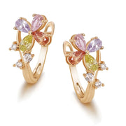 Multicolor Zircon Flowers Earrings Hoop Gold color 18k