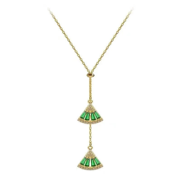 Classic Green Crystal Fan Pendant Necklace