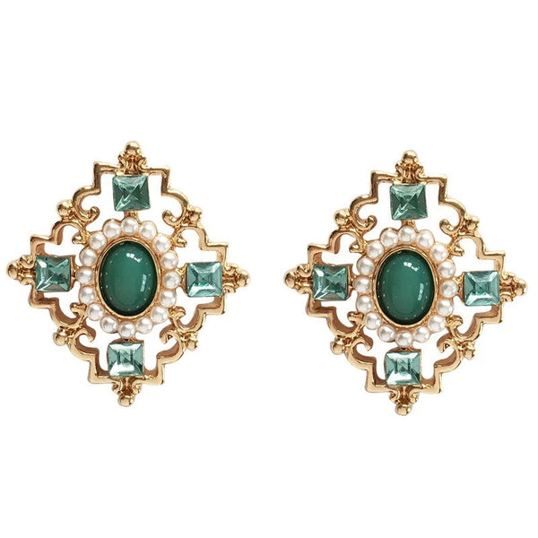 New Fashion Jewellry Court Trendy Design Stud Green Stones Delicate Crystal Earrings