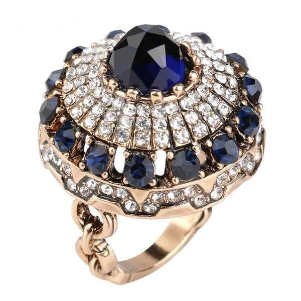 Hot Luxury Big Natural Stone Vintage Crystal Antique Turkish Style Rings