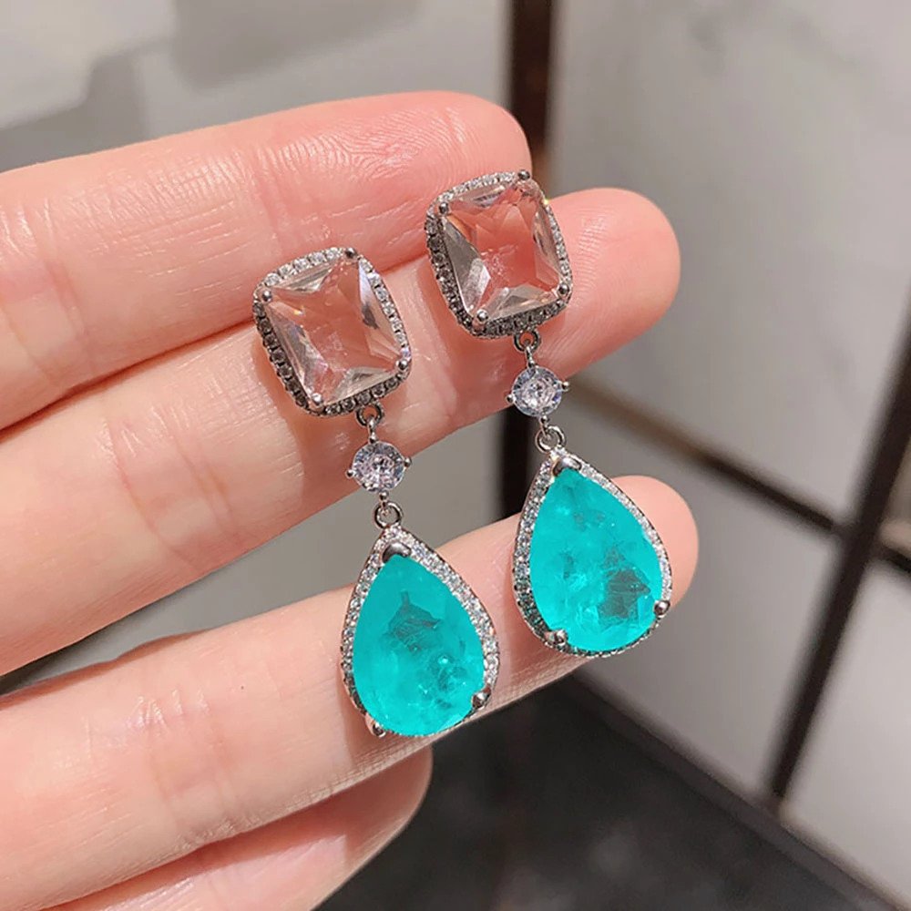 925 Sterling Silver Tourmaline Hanging Luxury Earrings