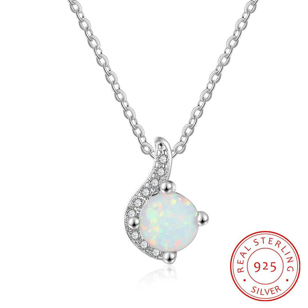 925 Sterling Silver Opal Stone With Micro Zircon Stone Necklaces Pendant