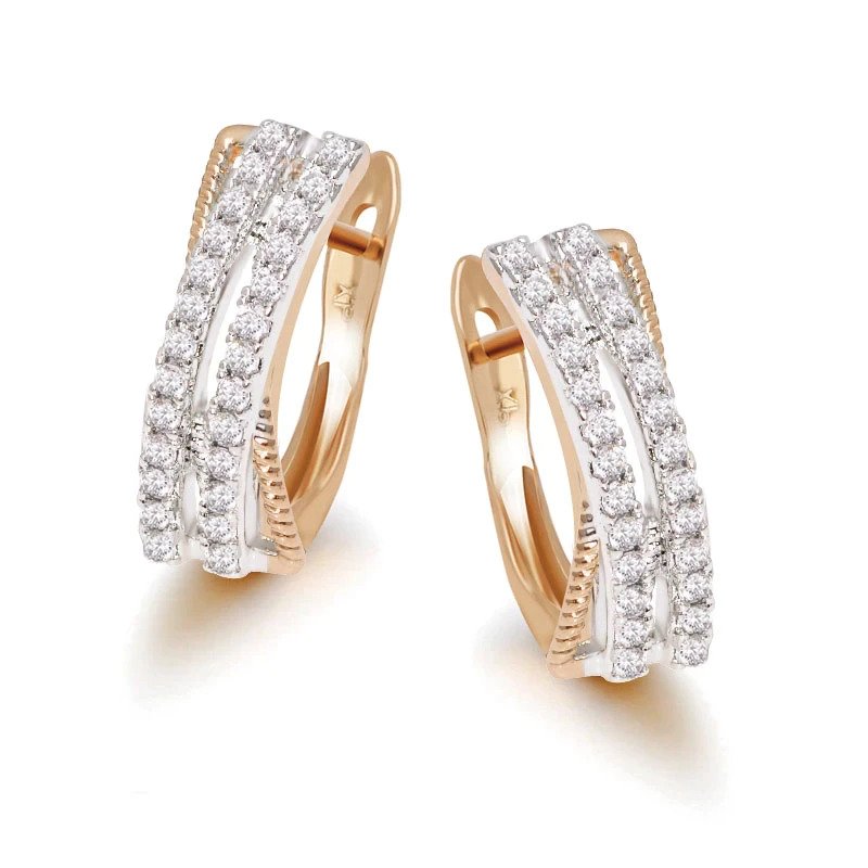 18 k Mix 2 Gold Color Mirco Zircon Shaped Hoop Earrings
