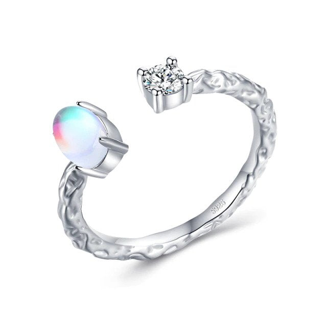 Real 925 Sterling Silver Vintage Pattern Adjustable MoonStone Ring