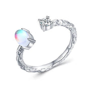 Real 925 Sterling Silver Vintage Pattern Adjustable MoonStone Ring