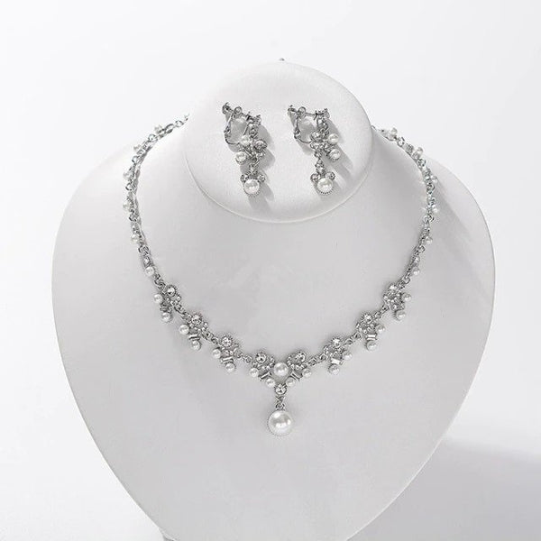 Sets Pearl Necklace Stud Earrings Choker Pendant  Wedding Engagement Set