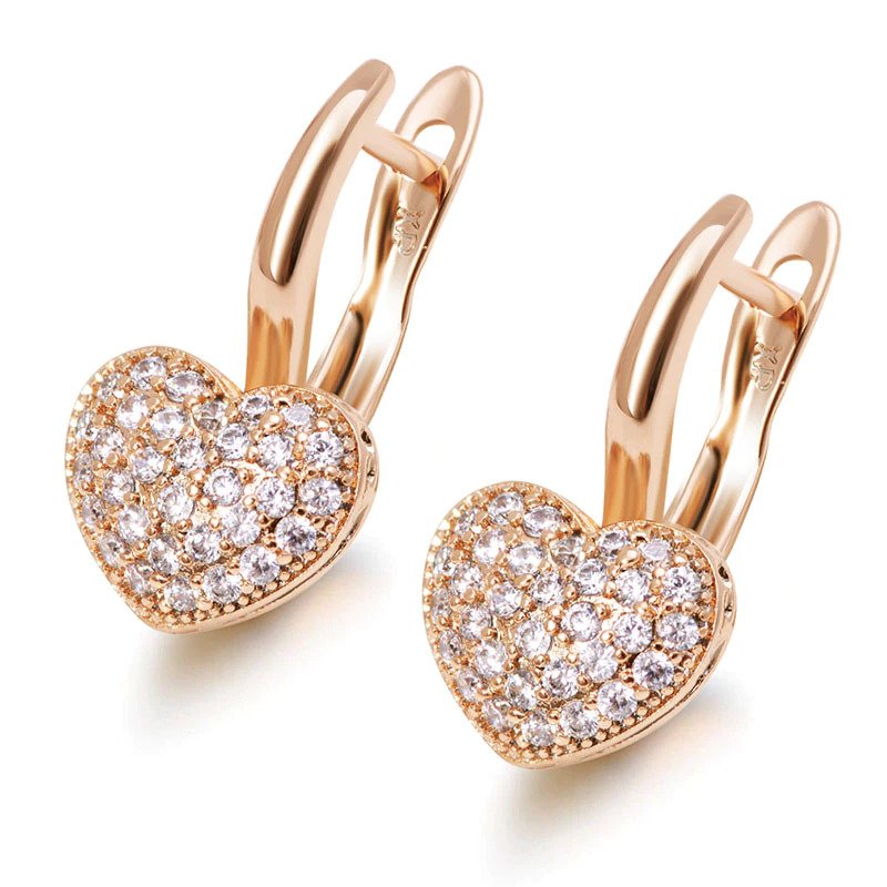 Mirco Full Zircon Heart Charm Hoop  Gold 18 k Earrings