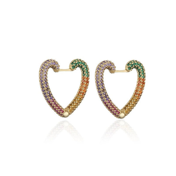 Gold Color Heart Shape Hoop Multi Stone Earrings