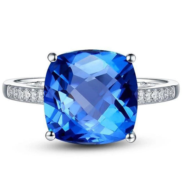 925 Sterling Silver Exaggeration Gorgeous Inlaid Blue Crystal Adjustable Ring