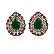 Rhinestone Dark Red Dark Green Water Drop Shape Earrings