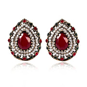 Rhinestone Dark Red Dark Green Water Drop Shape Earrings