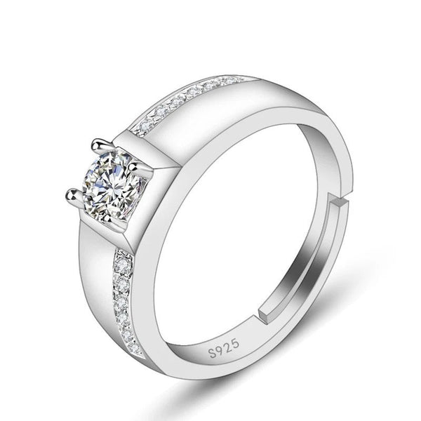 925 Silver Jewelry Inlaid Zircon Gemstone Open Finger Unisex Adjustable