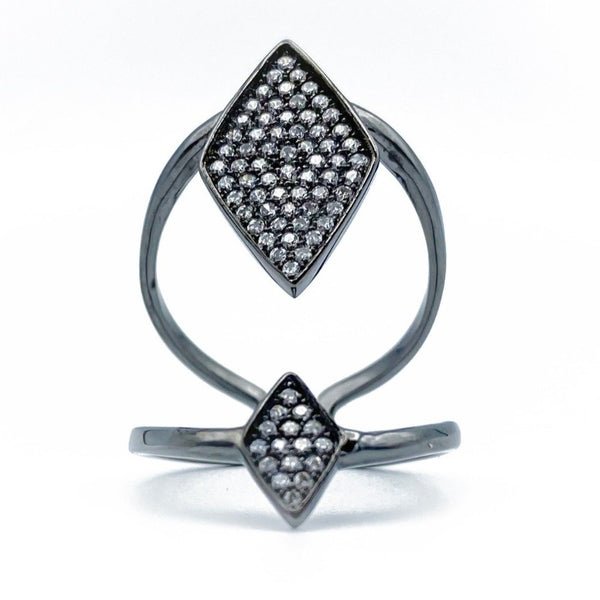 Diamond Shape Adjustable Ring - Shining Black